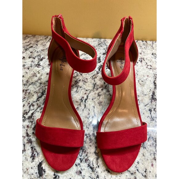 Style & Co  Ankle Strap Heels 7W Red Suede Paycee Block Sandals Date Night - Picture 7 of 8